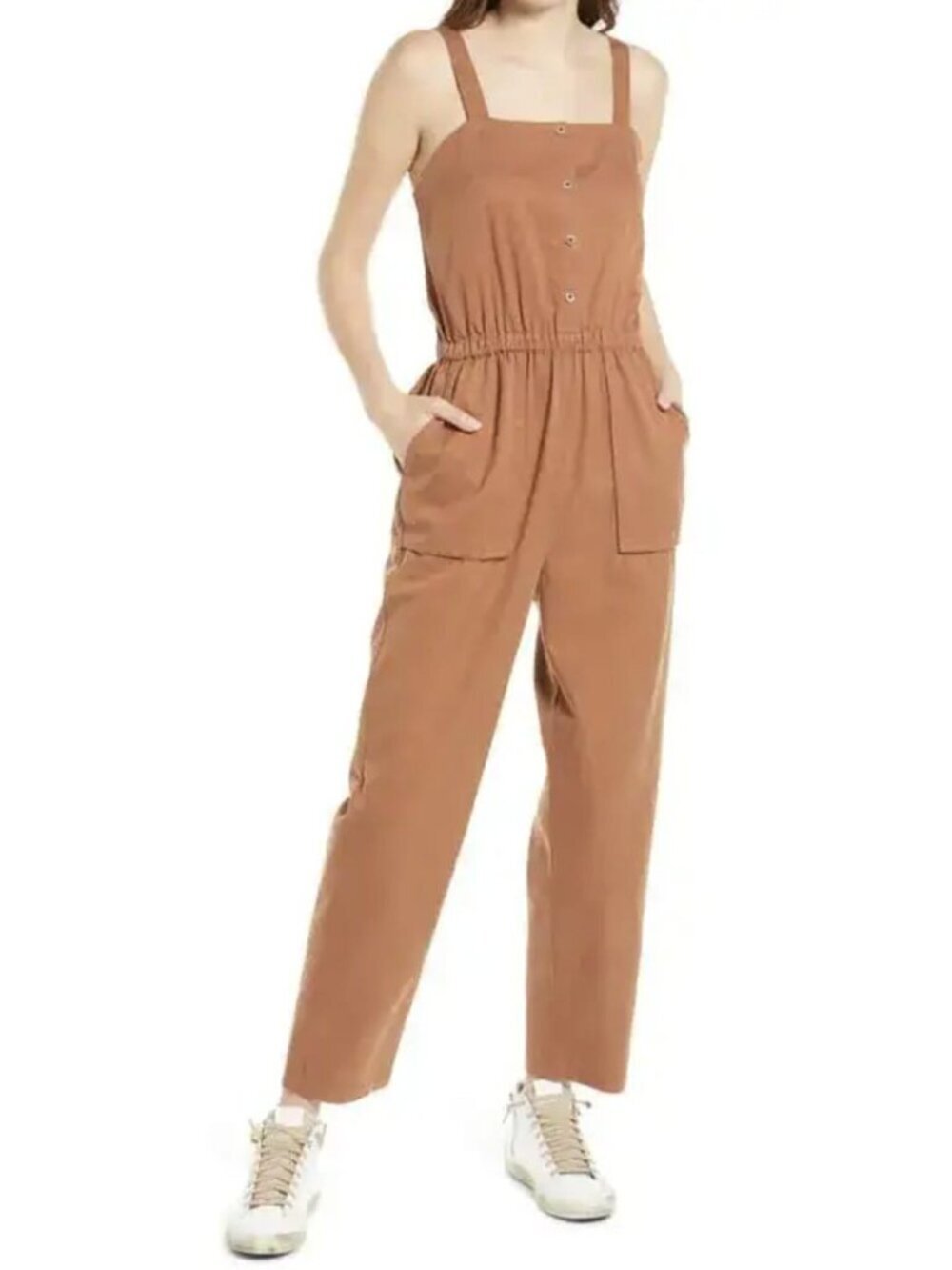 Treasure & Bond Sleeveless Wide Leg Jumpsuit Camel Tan Size L NWT Nordstrom